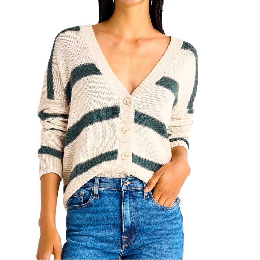 Splendid Kendall Stripe Cardigan size Medium Color cream Green Stripes